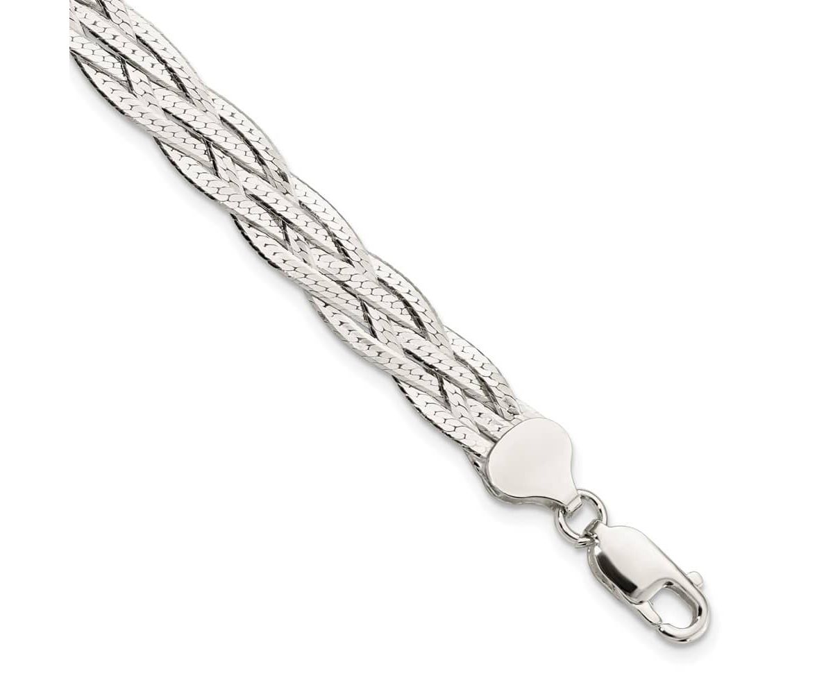 Sterling Silver Polished 5-strand Braided with 1-inch Extension Bracelet