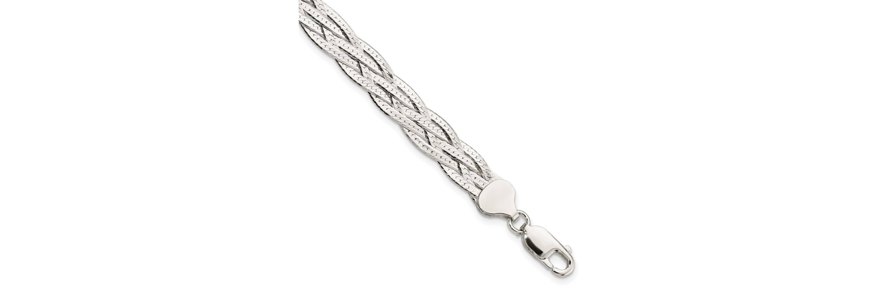 Sterling Silver Polished 5-strand Braided with 1-inch Extension Bracelet