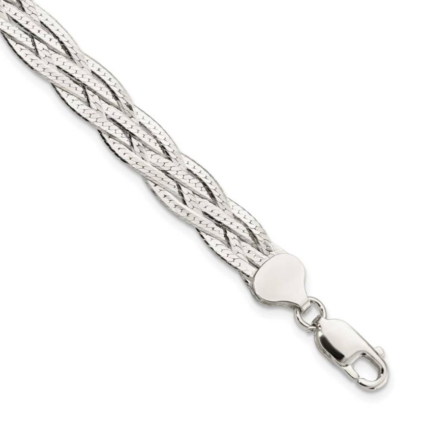 Sterling Silver Polished 5-strand Braided with 1-inch Extension Bracelet