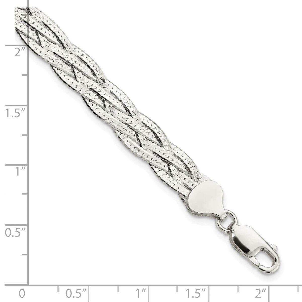 Sterling Silver Polished 5-strand Braided with 1-inch Extension Bracelet