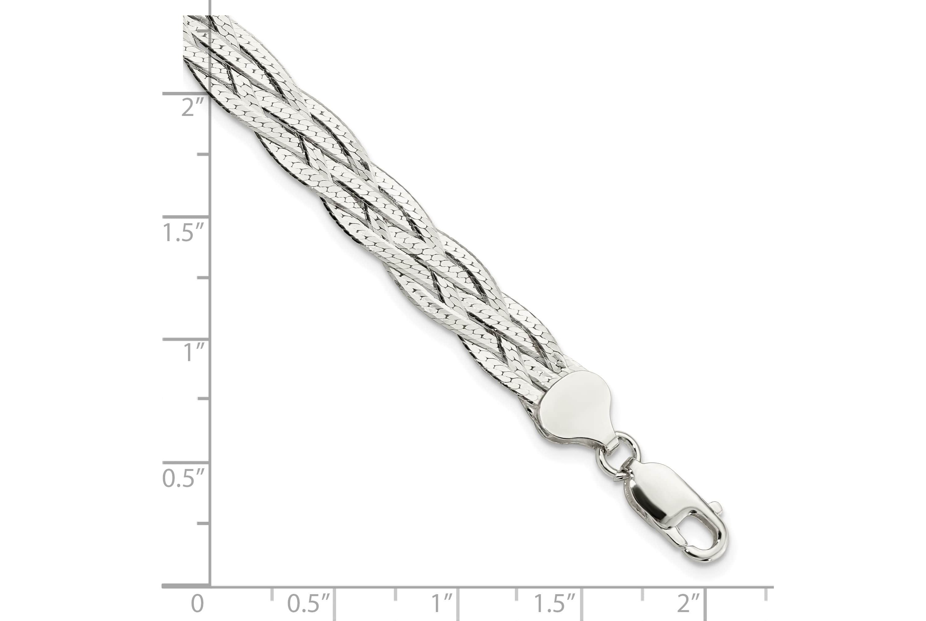 Sterling Silver Polished 5-strand Braided with 1-inch Extension Bracelet