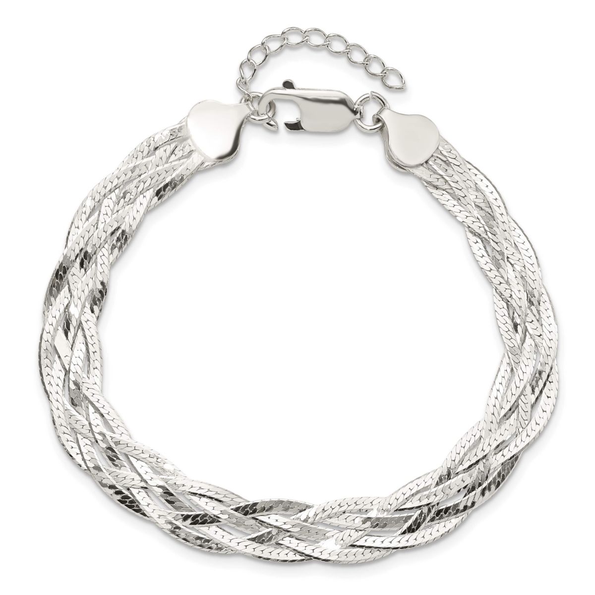 Sterling Silver Polished 5-strand Braided with 1-inch Extension Bracelet
