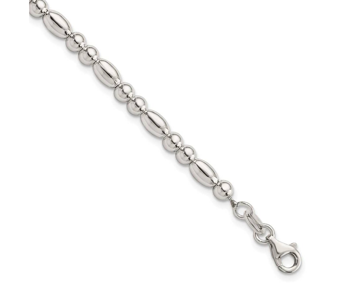 Sterling Silver Round and Oval Beaded Bracelet
