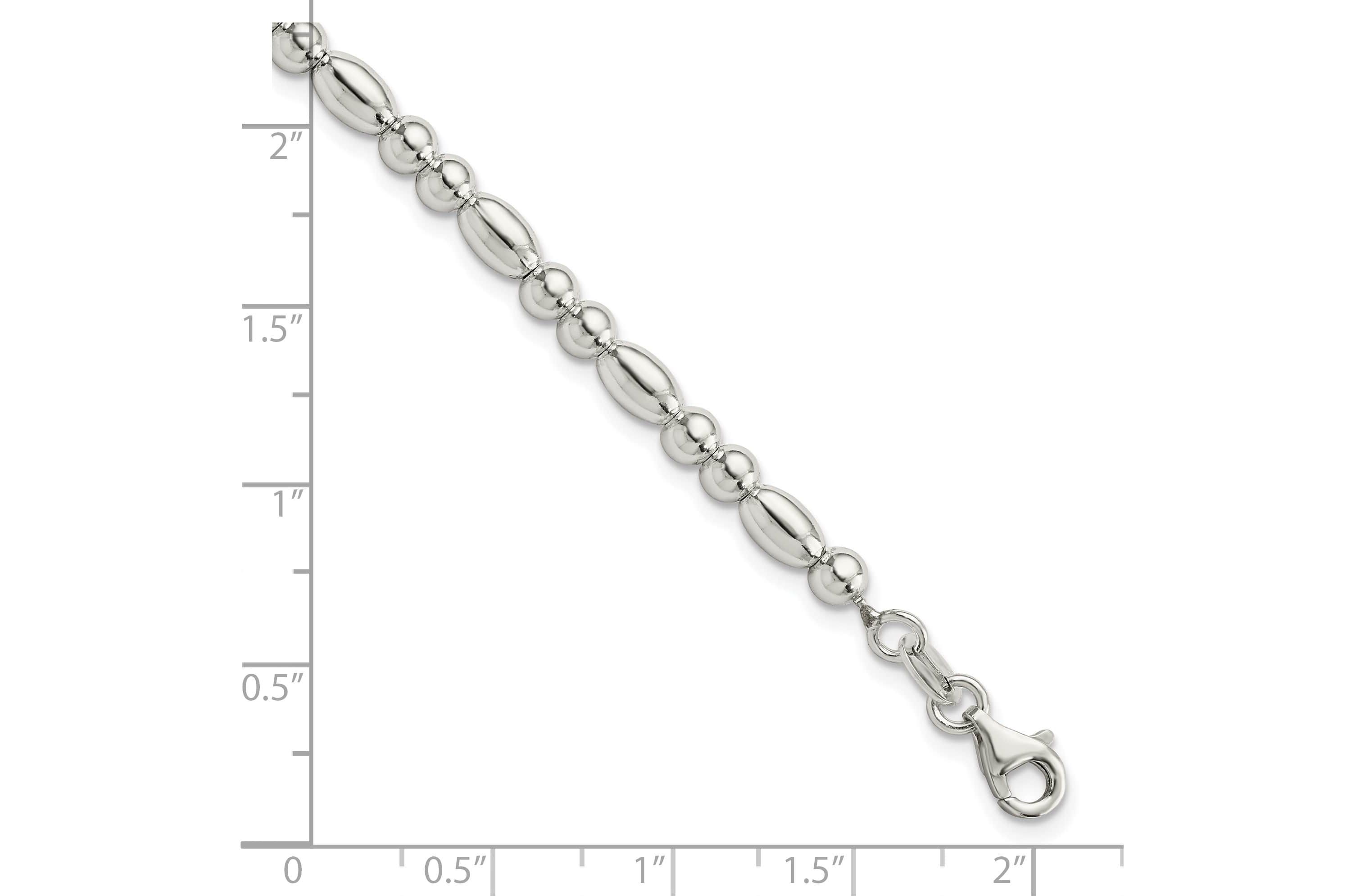 Sterling Silver Round and Oval Beaded Bracelet