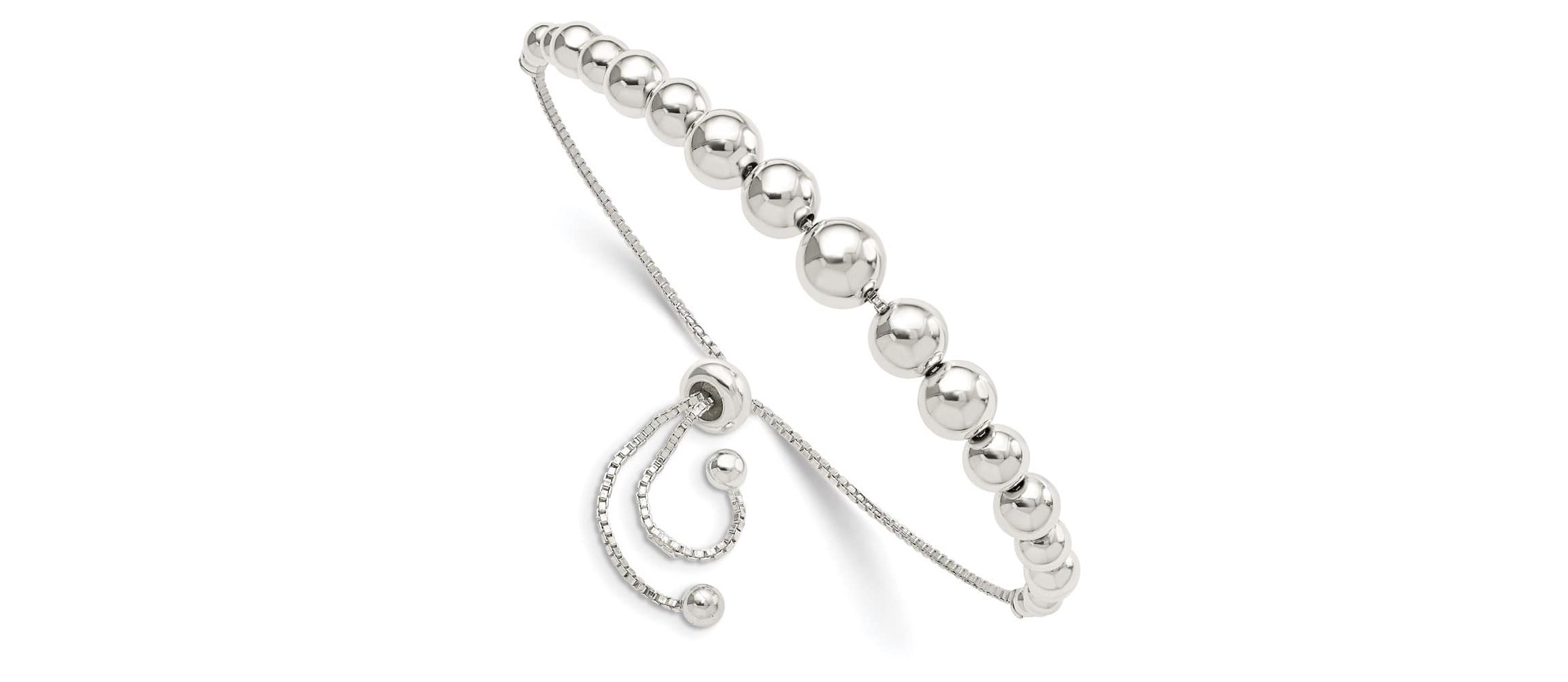 Sterling Silver Polished Beaded Adjustable Bracelet