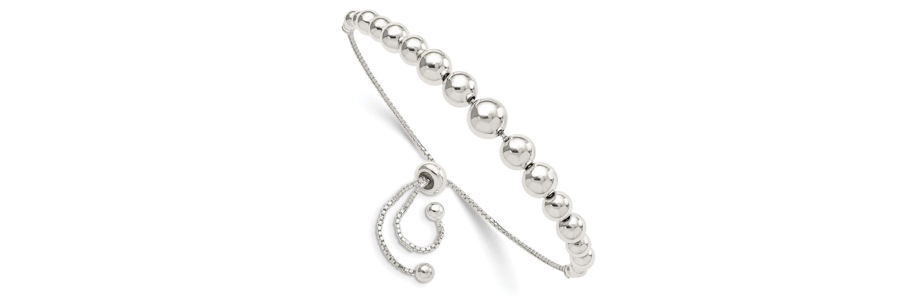 Sterling Silver Polished Beaded Adjustable Bracelet