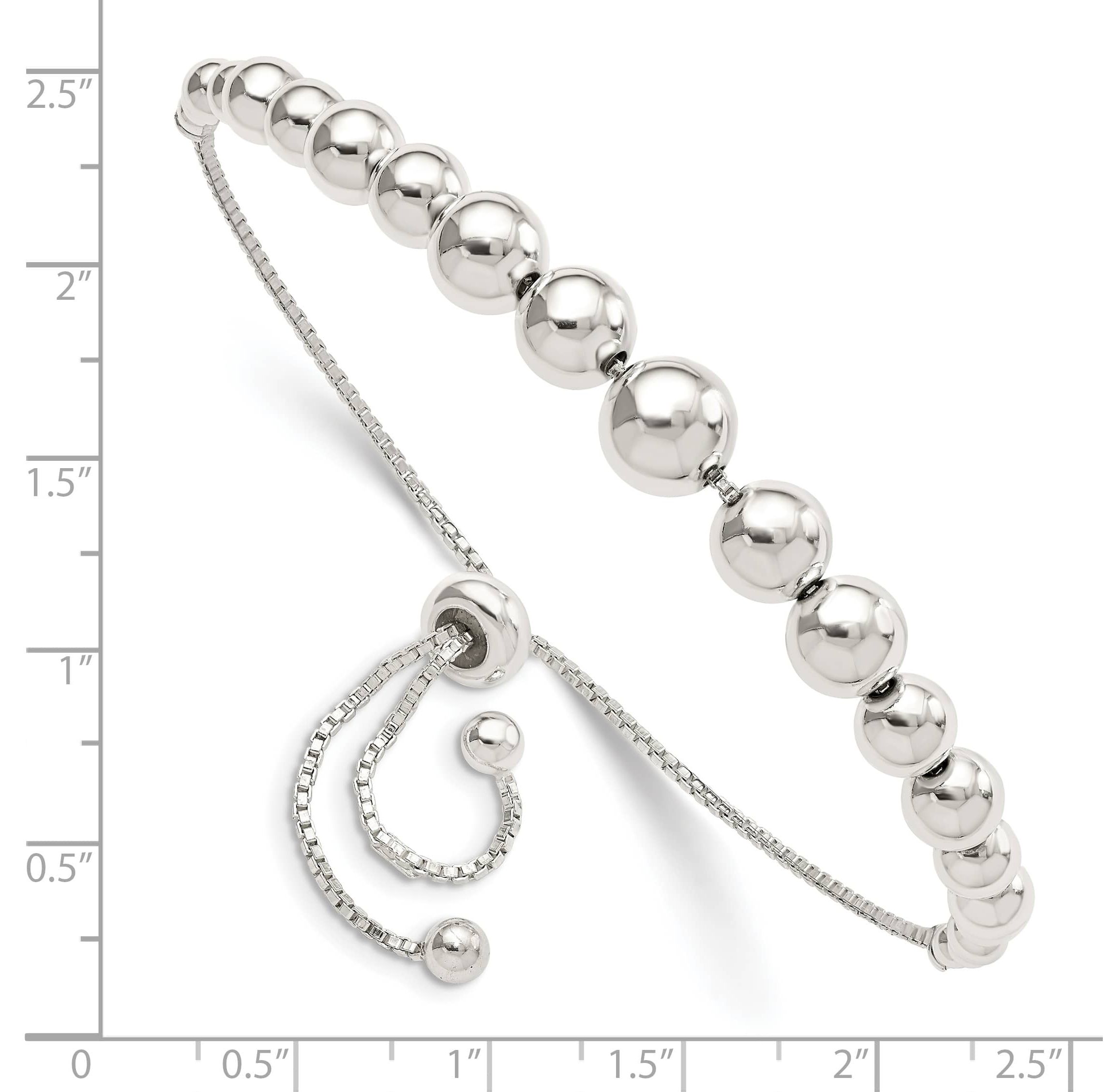 Sterling Silver Polished Beaded Adjustable Bracelet