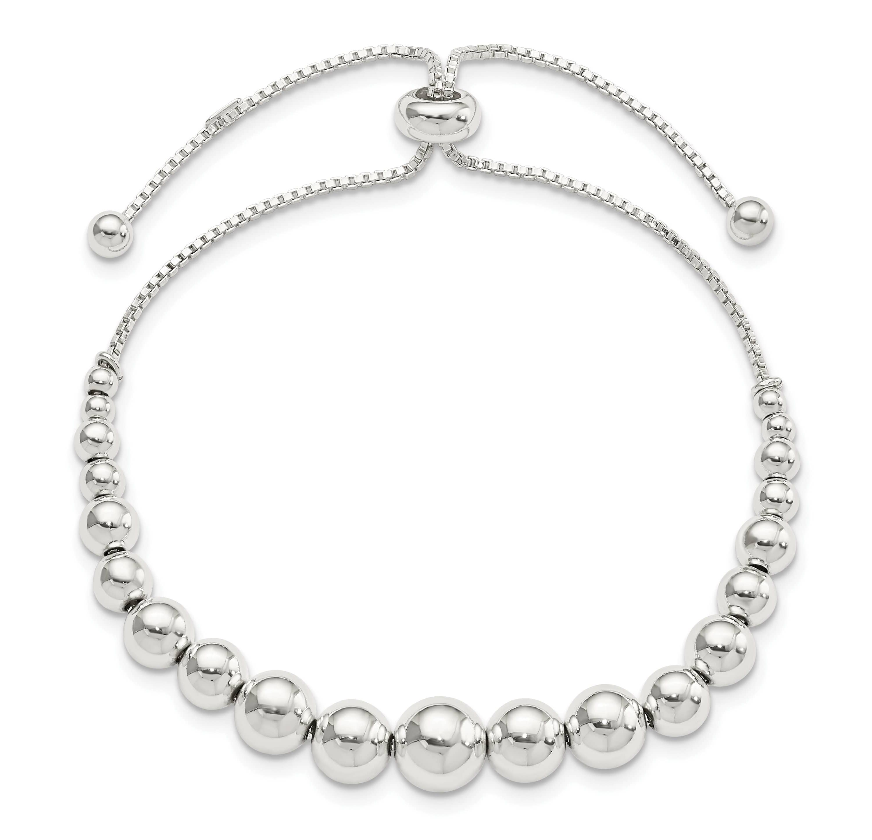 Sterling Silver Polished Beaded Adjustable Bracelet