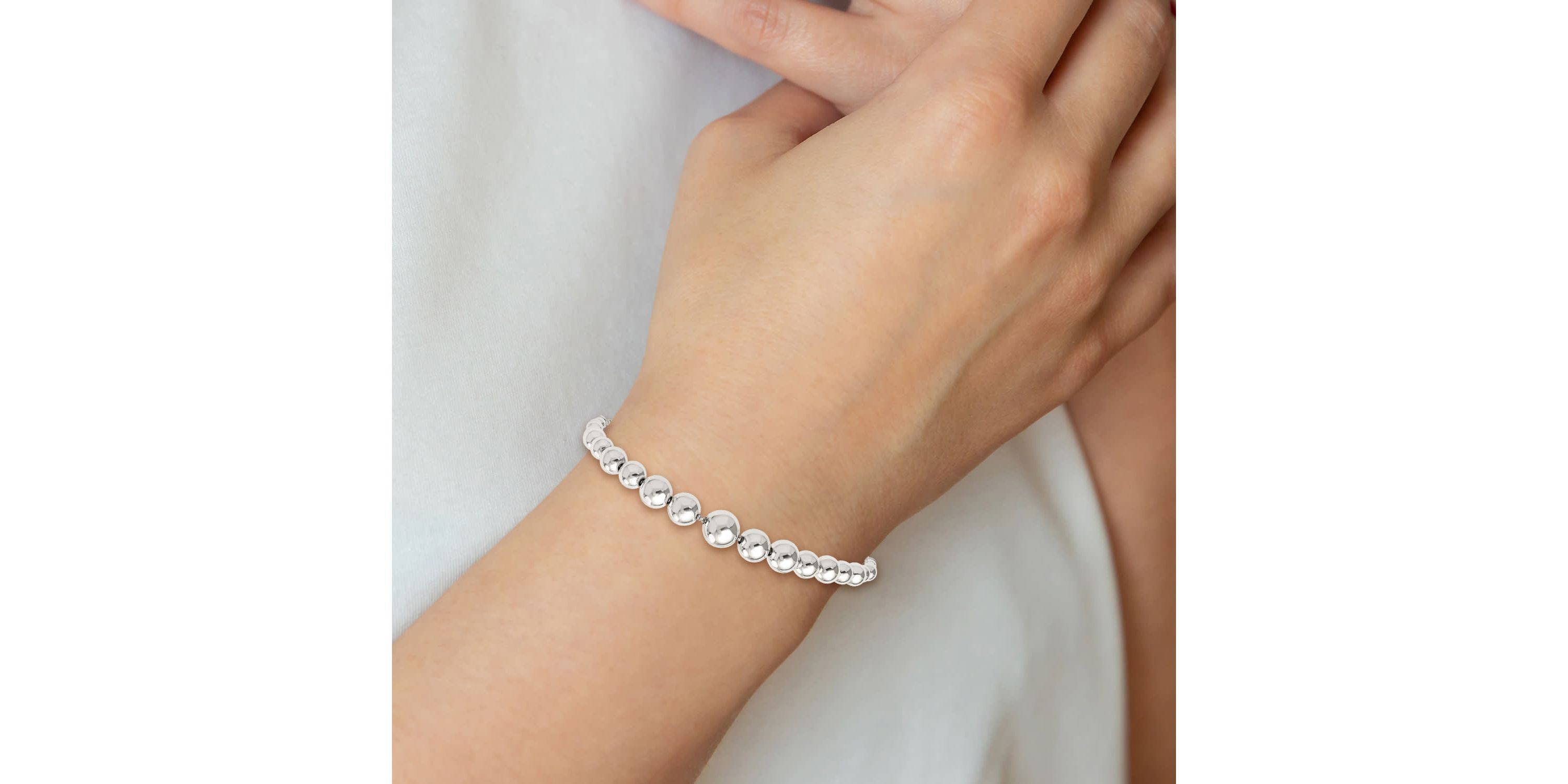Sterling Silver Polished Beaded Adjustable Bracelet