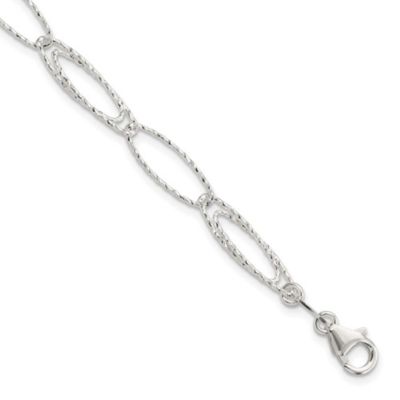 Belk & Co Sterling Silver Rhodium-plated Polished Diamond-cut Fancy Link Bracelet, White, 7.5 in