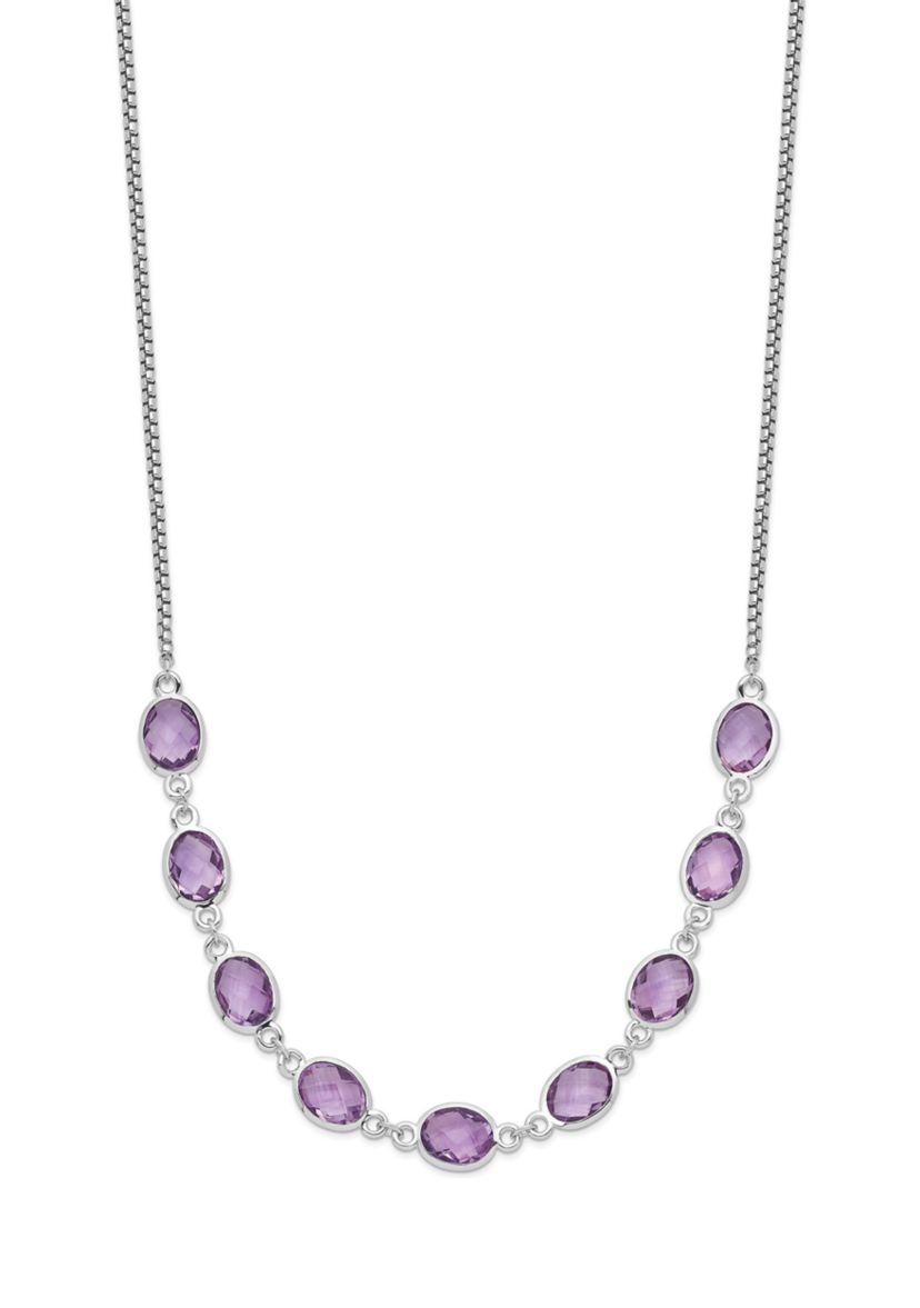 13.5 ct. t.w Amethyst with 2-Inch Extension Necklace in Rhodium-Plated Sterling Silver