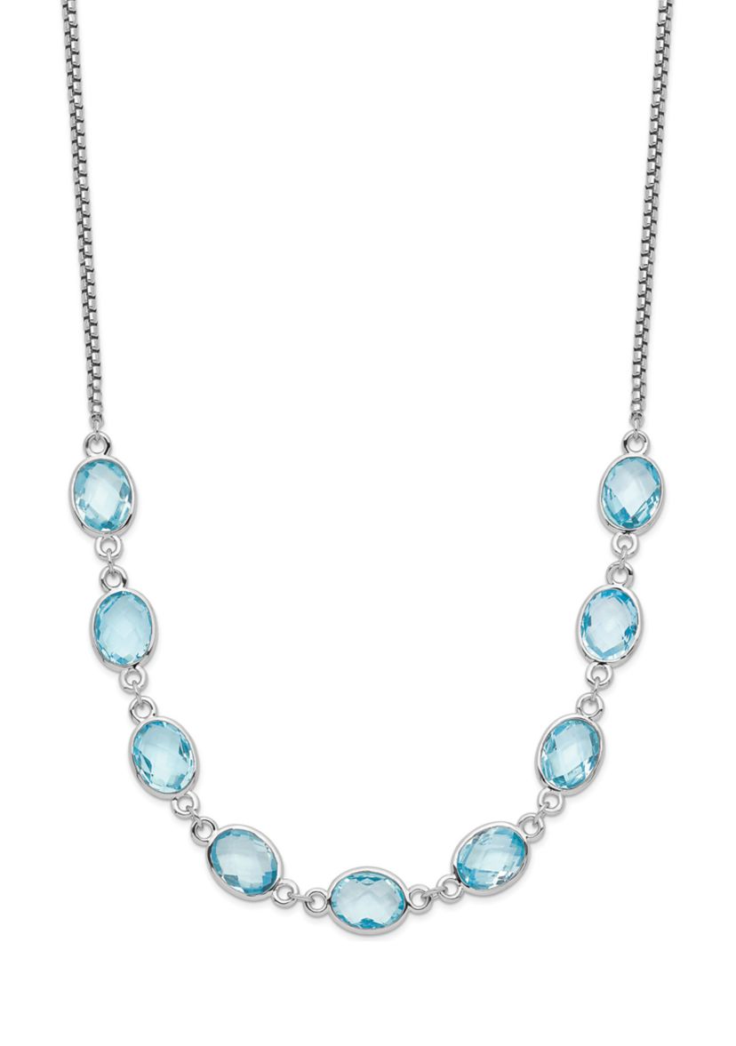 14.1 ct. t.w. Swiss Blue Topaz with 2-Inch Extension Necklace in Rhodium-Plated Sterling Silver