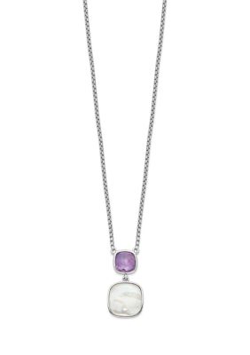 Belk & Co 3.68 Ct. T.w. Amethyst And Mother Of Pearl With 2-Inch Extension Necklace In Rhodium-Plated Sterling Silver