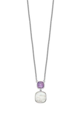 Belk & Co 3.68 ct. t.w. Amethyst and Mother of Pearl with 2-inch Extension Necklace in Rhodium-Plated Sterling Silver, White, 16 in