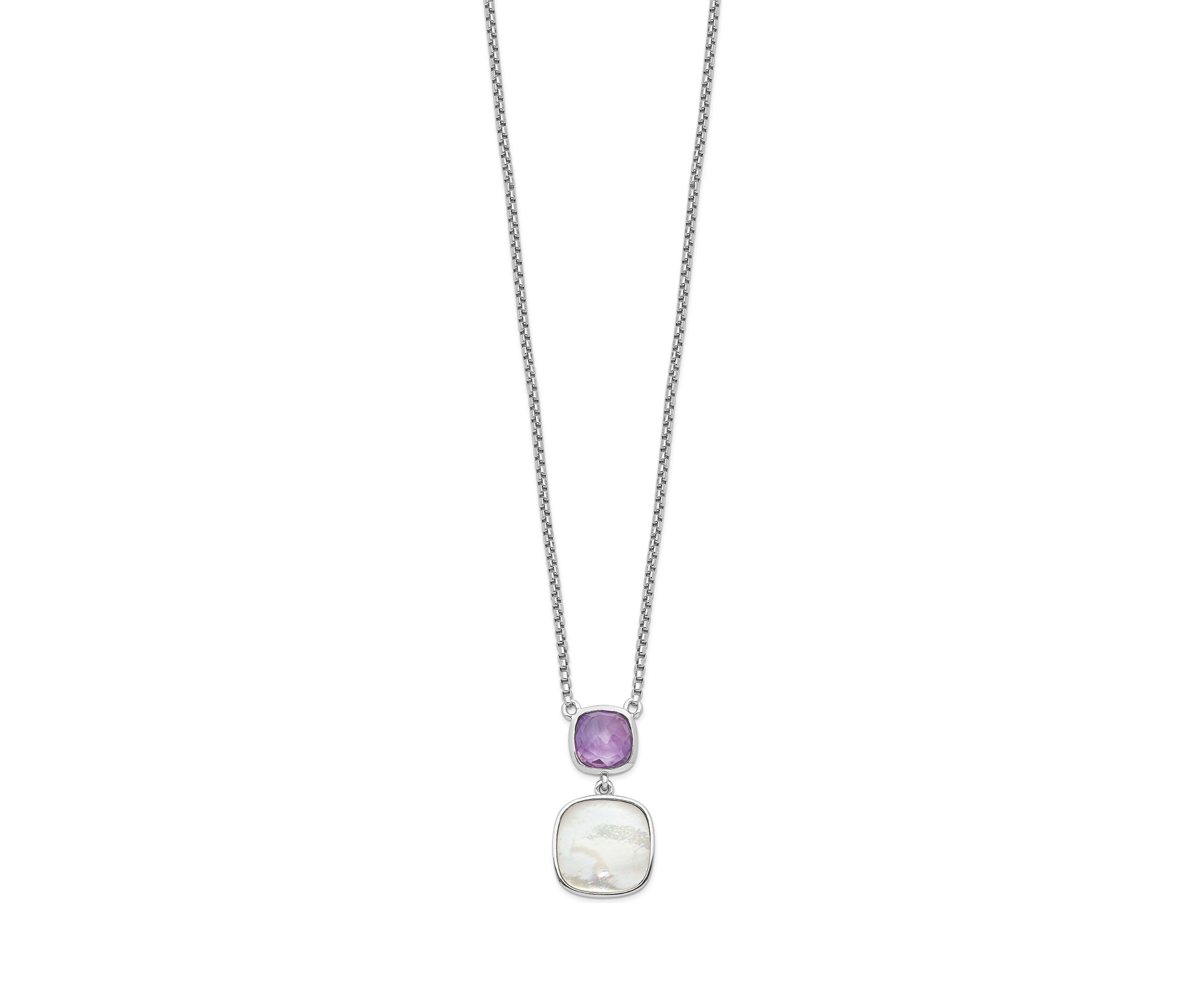 3.68 ct. t.w. Amethyst and Mother of Pearl with 2-inch Extension Necklace in Rhodium-Plated Sterling Silver