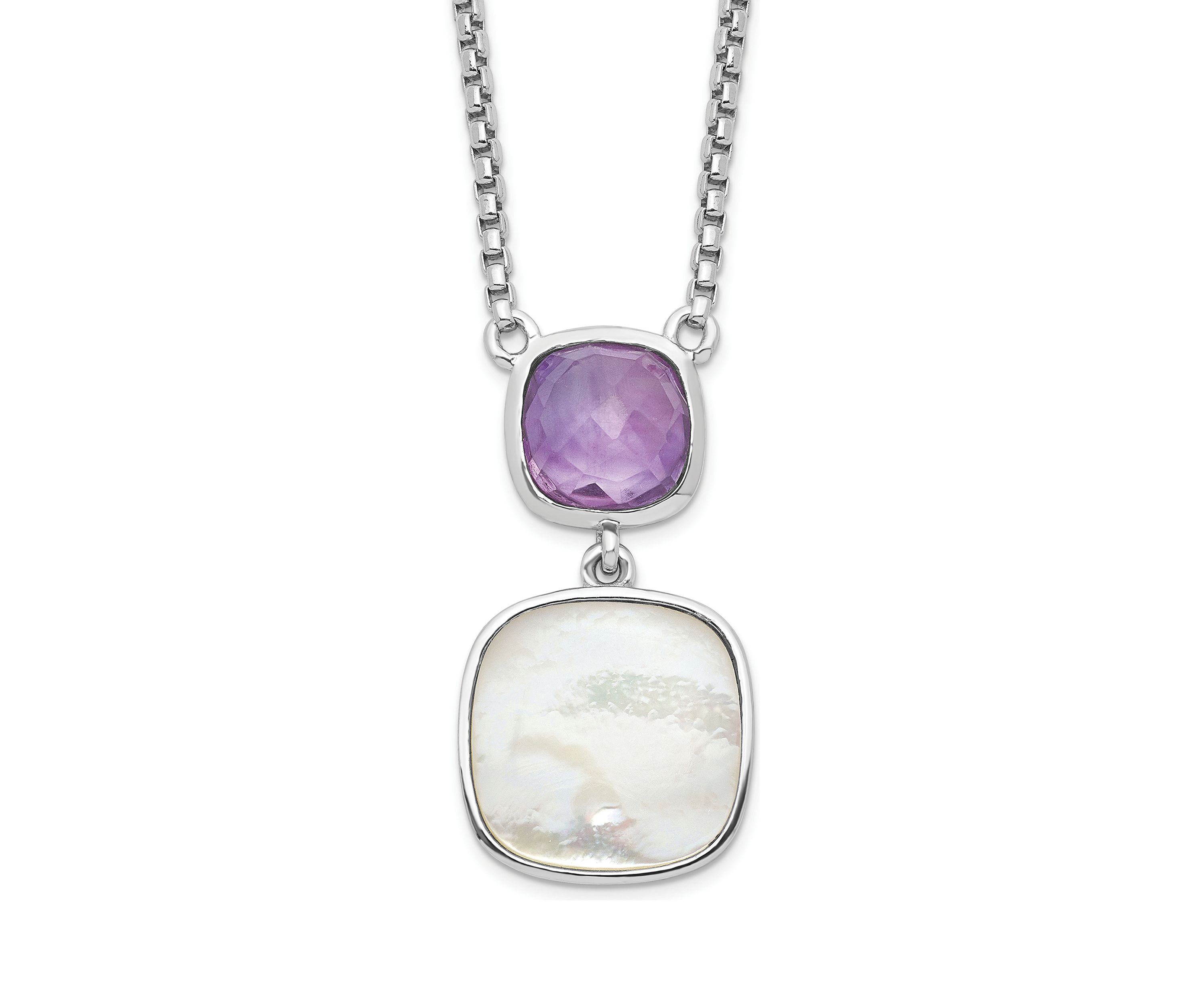 3.68 ct. t.w. Amethyst and Mother of Pearl with 2-inch Extension Necklace in Rhodium-Plated Sterling Silver