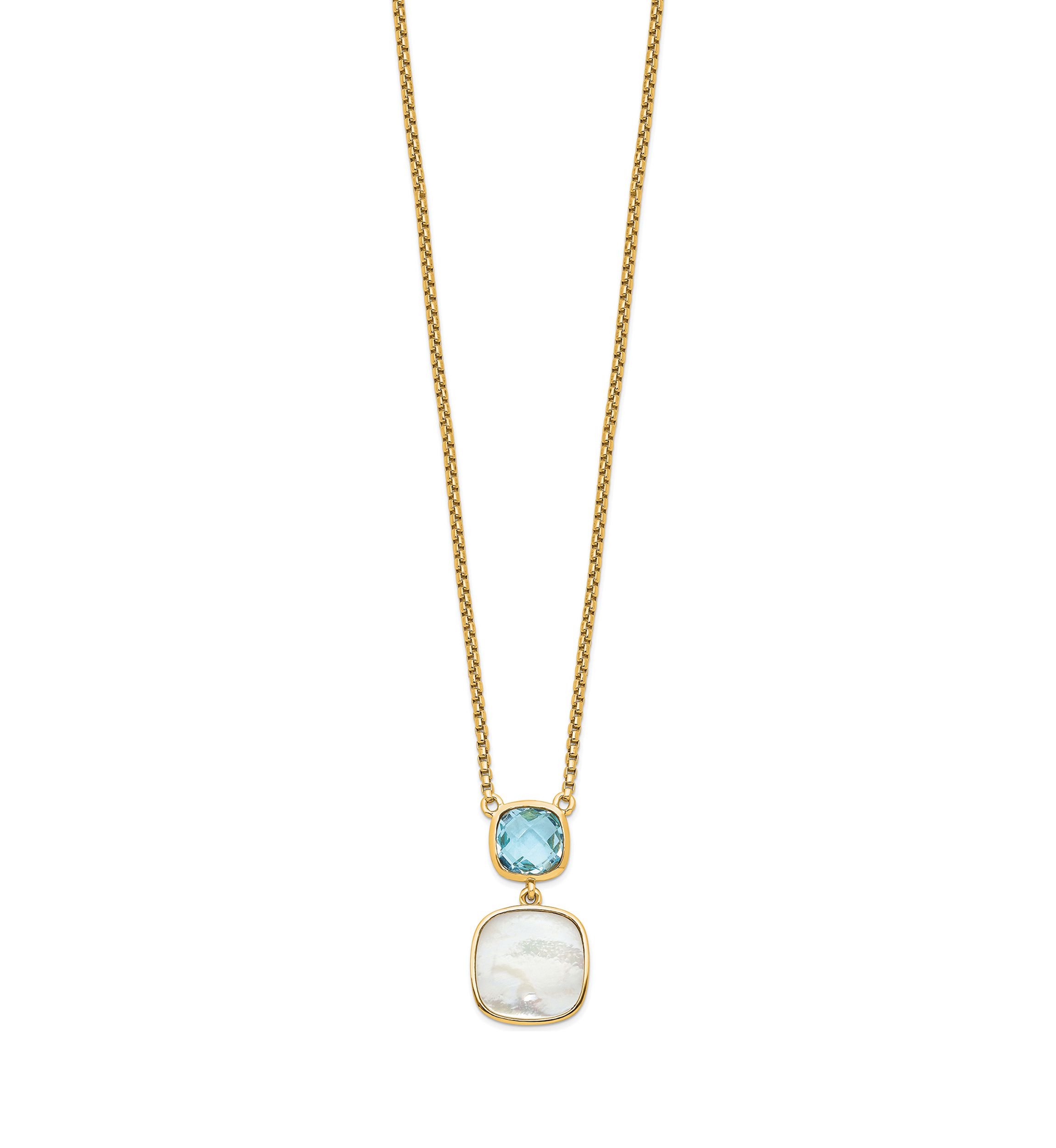 1.95 ct. t.w. Swiss Blue Topaz and Mother of Pearl with 2-Inch Extension in Gold-Plated Sterling Silver