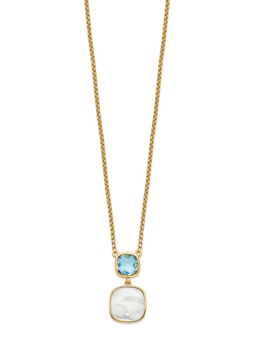 1.95 ct. t.w. Swiss Blue Topaz and Mother of Pearl with 2-Inch Extension in Gold-Plated Sterling Silver