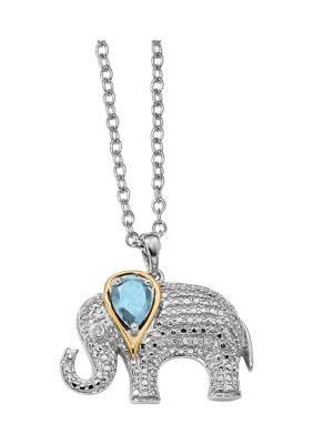 Belk & Co 1 ct. t.w. Blue Topaz and 1/10 ct. t.w. Diamond Elephant 17-inch Necklace in Sterling Silver and 14K Gold Accent