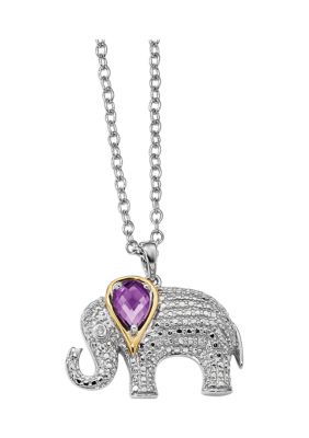 Belk & Co 1 Ct. T.w. Amethyst And 1/10 Ct. T.w. Diamond Elephant 17-Inch Necklace In Sterling Silver And 14K Gold Accent