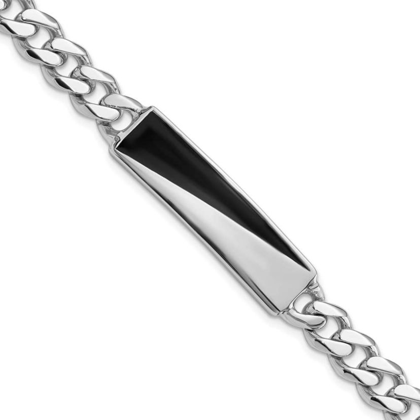 Sterling Silver Rhodium-plated Enameled Bar Mens 8-inch Bracelet