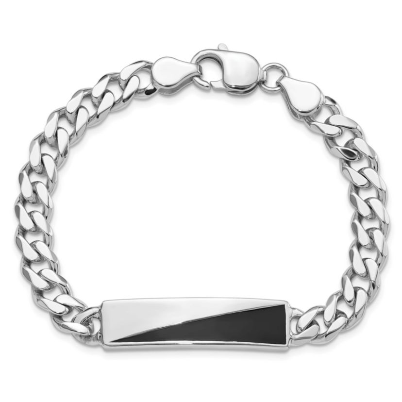 Sterling Silver Rhodium-plated Enameled Bar Mens 8-inch Bracelet