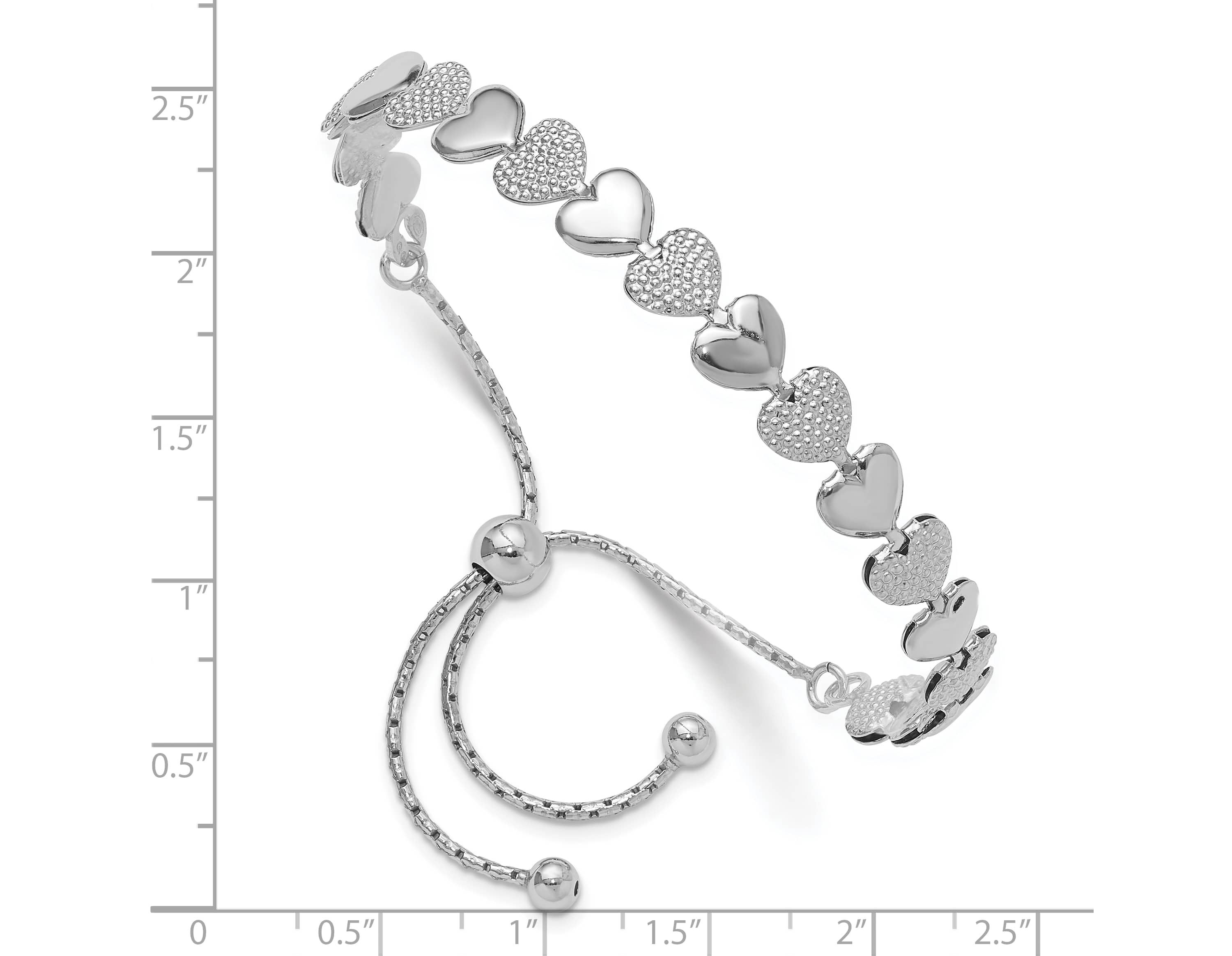 Sterling Silver Rhodium-plated Adjustable Bolo Hearts Bracelet