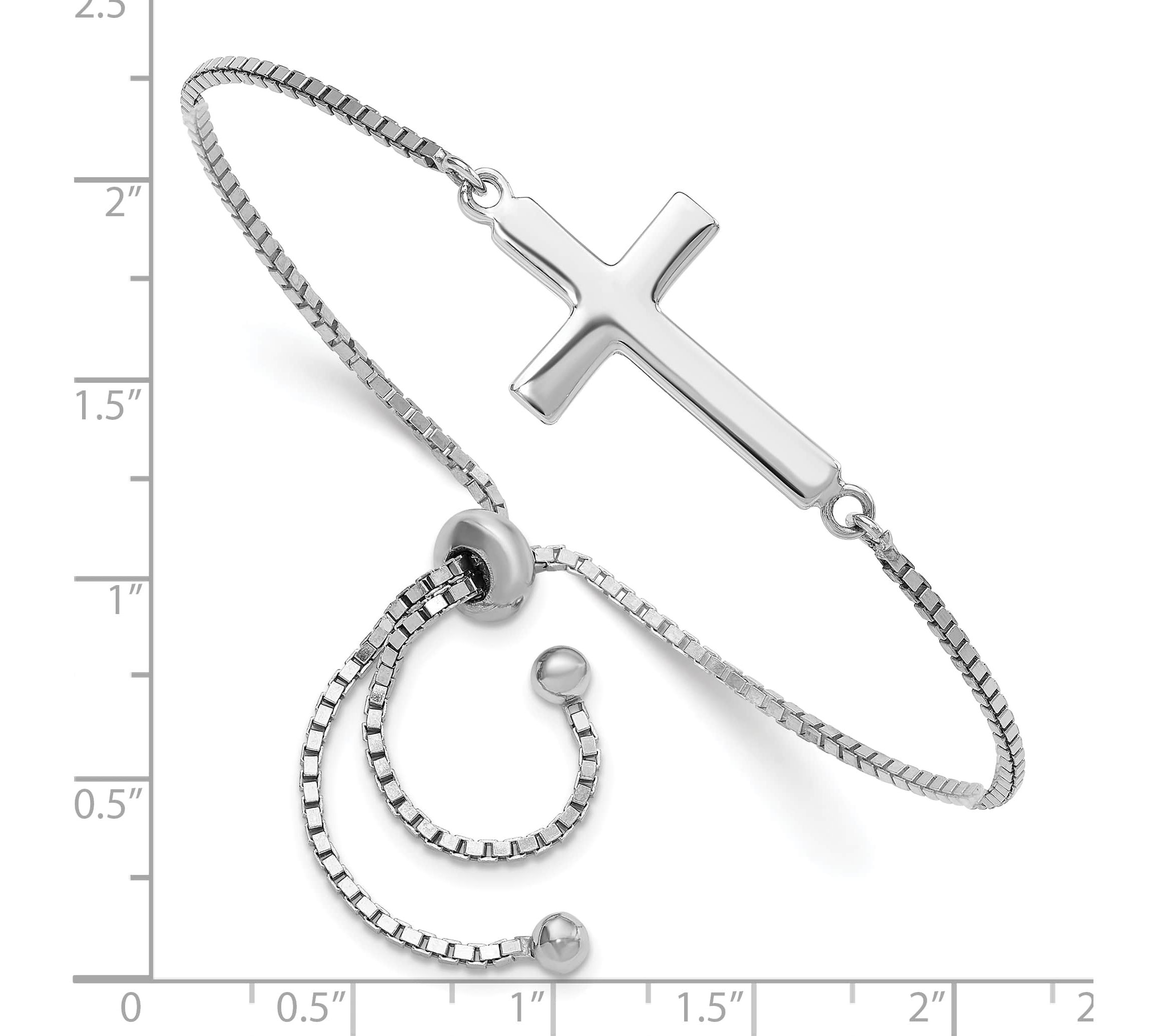 Sterling Silver Rhodium-plated Polished Cross Adjustable Bracelet