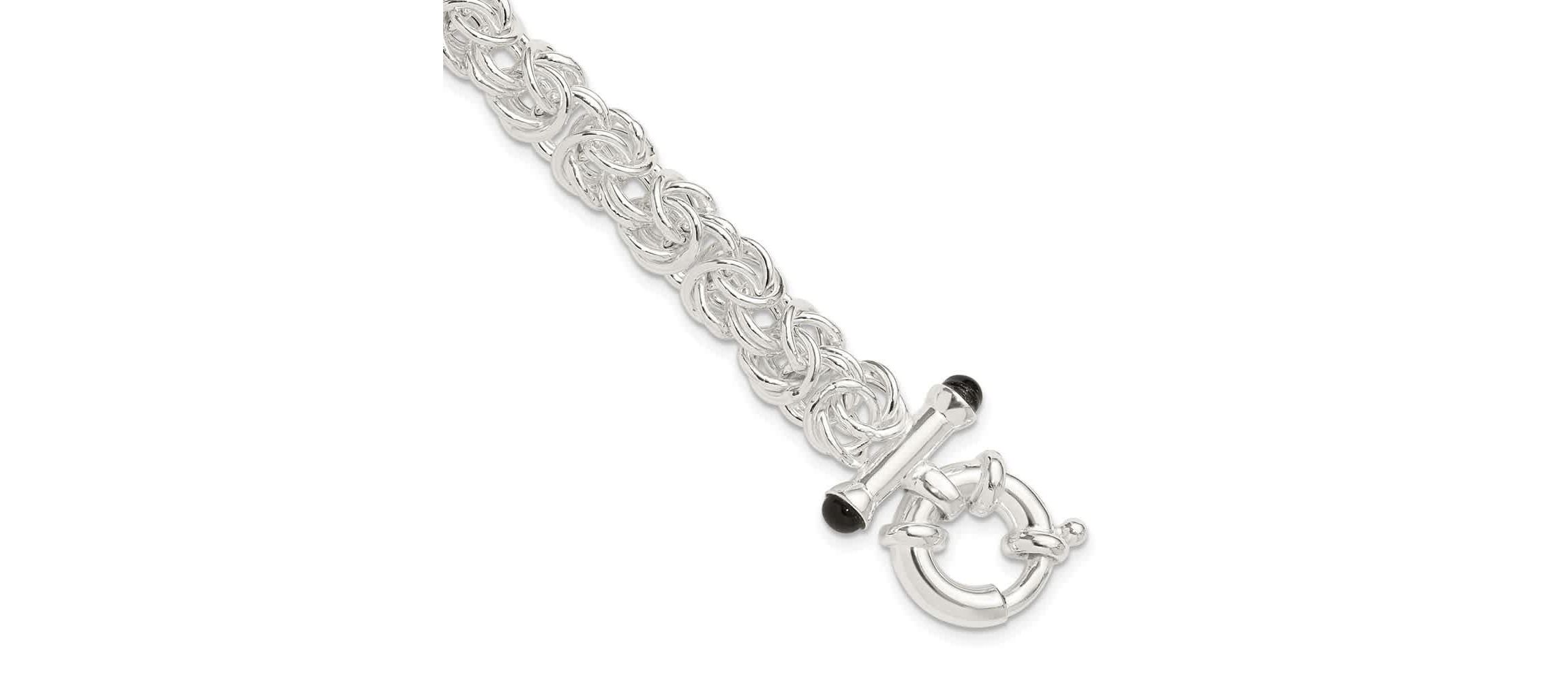 Black Onyx Byzantine Chain Bracelet in Sterling Silver