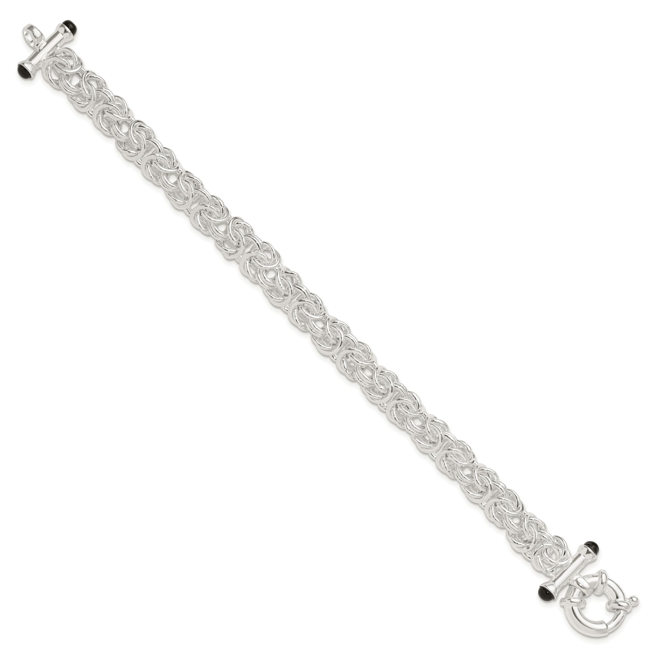 Black Onyx Byzantine Chain Bracelet in Sterling Silver