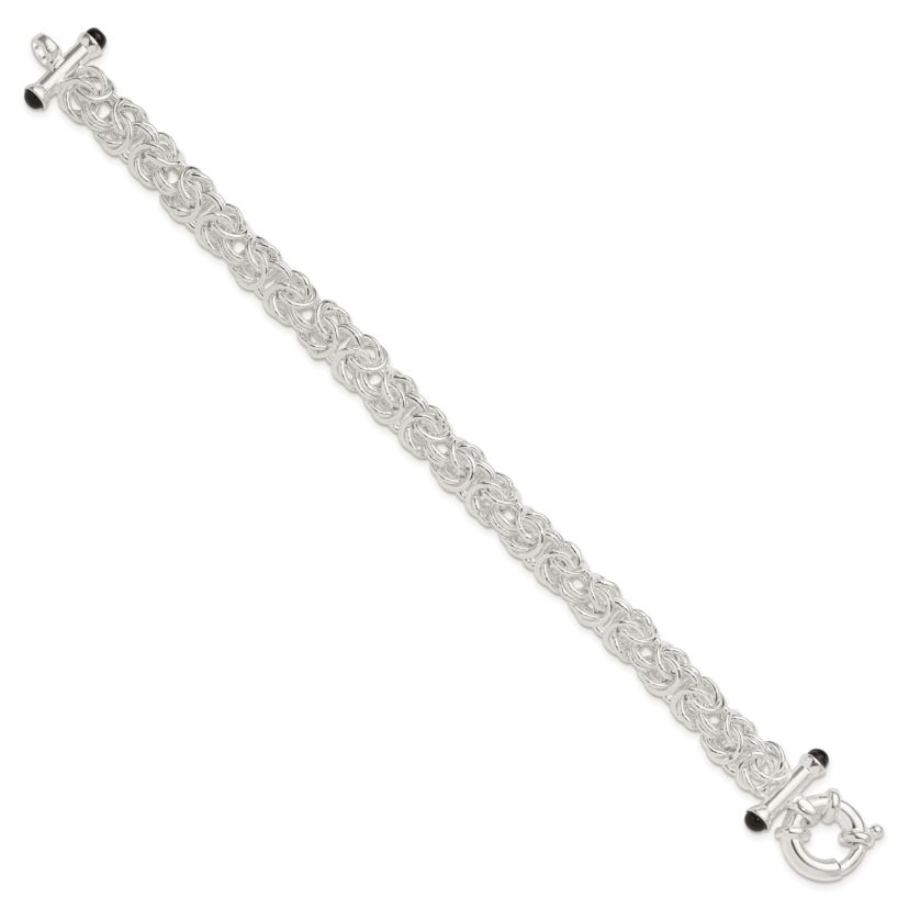 Black Onyx Byzantine Chain Bracelet in Sterling Silver