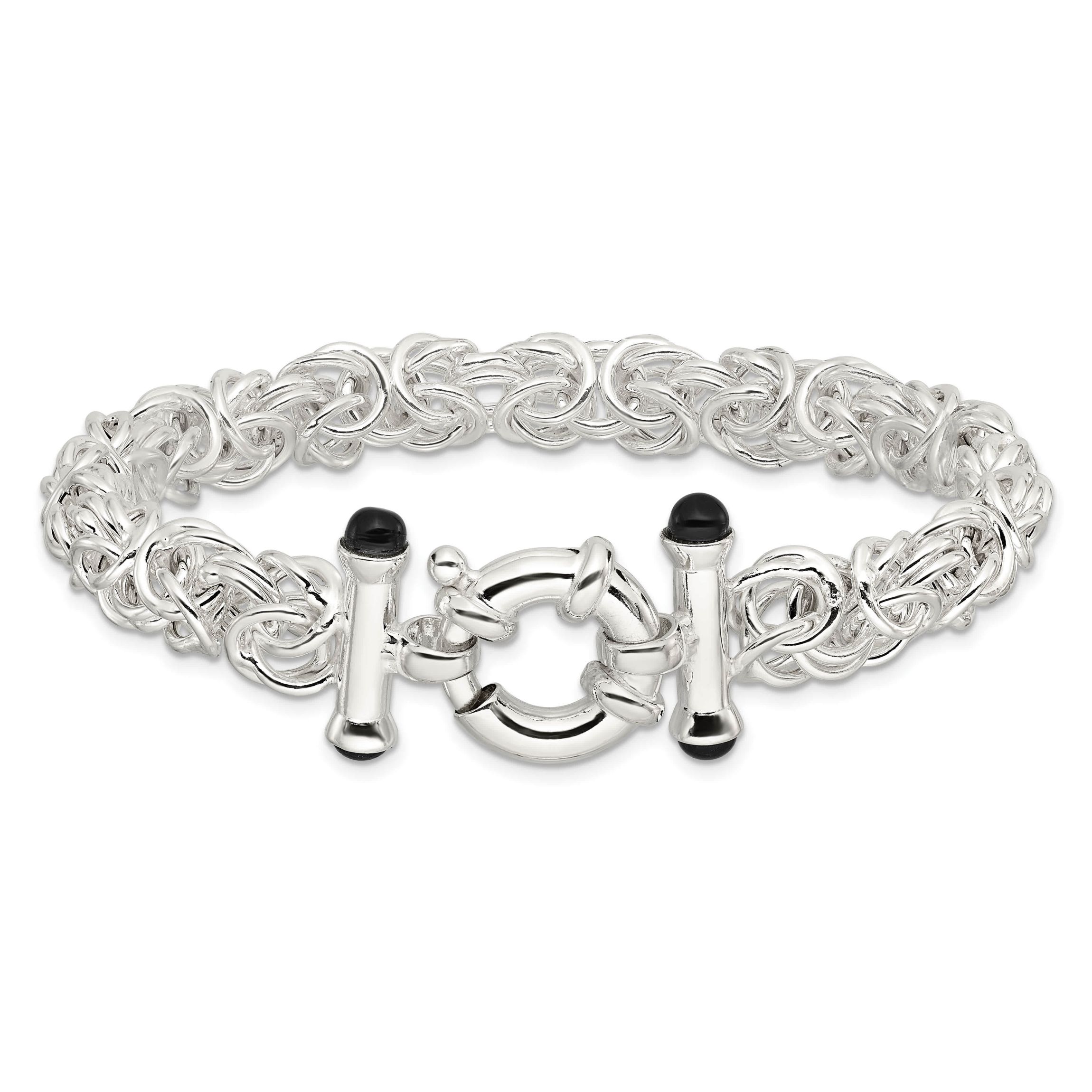 Black Onyx Byzantine Chain Bracelet in Sterling Silver