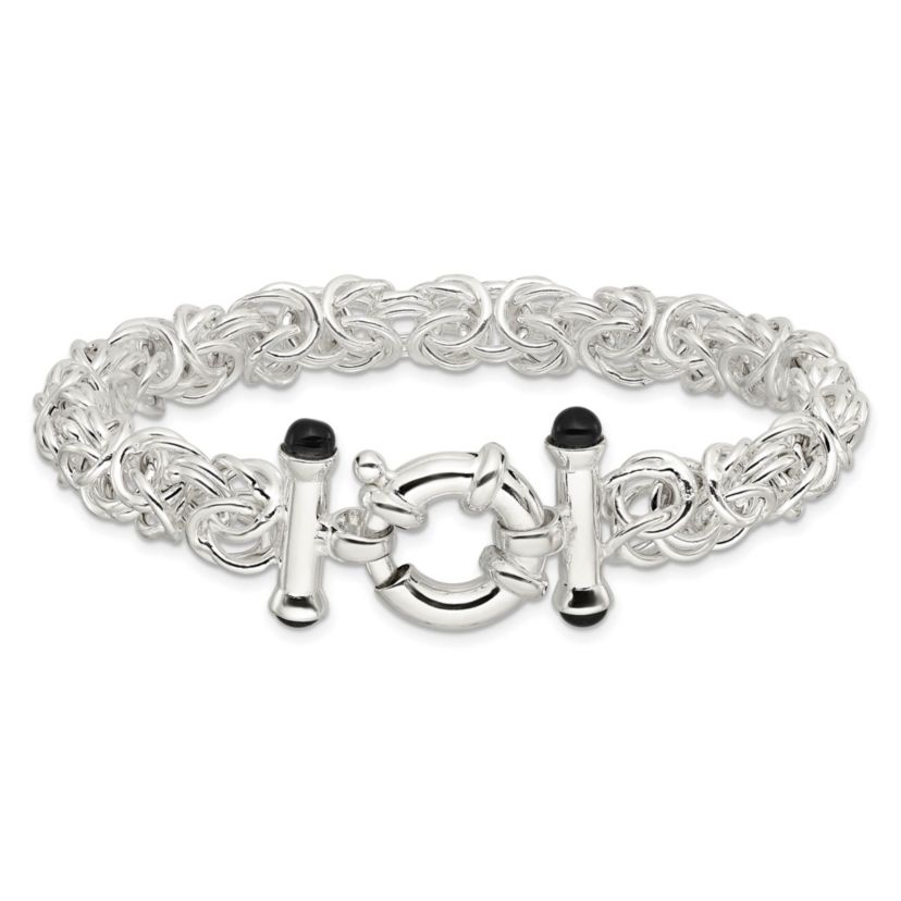 Black Onyx Byzantine Chain Bracelet in Sterling Silver