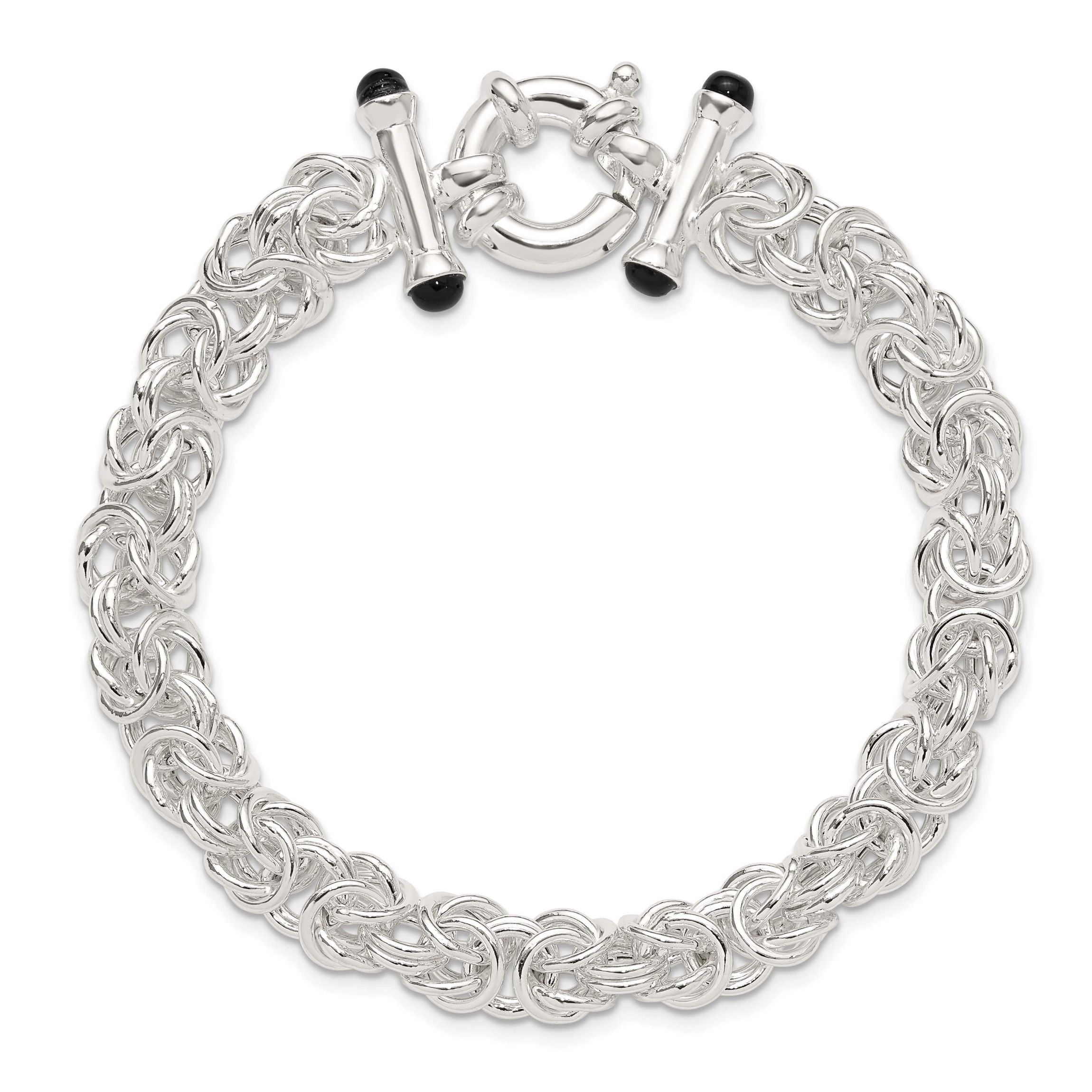 Black Onyx Byzantine Chain Bracelet in Sterling Silver