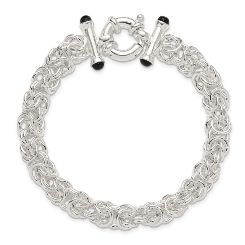 Black Onyx Byzantine Chain Bracelet in Sterling Silver