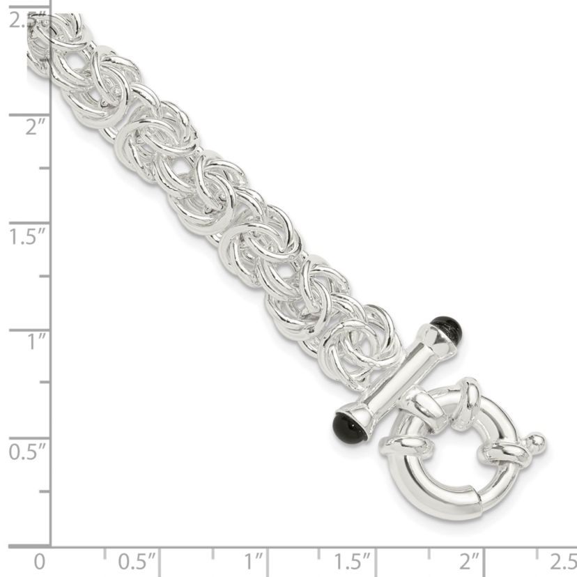 Black Onyx Byzantine Chain Bracelet in Sterling Silver