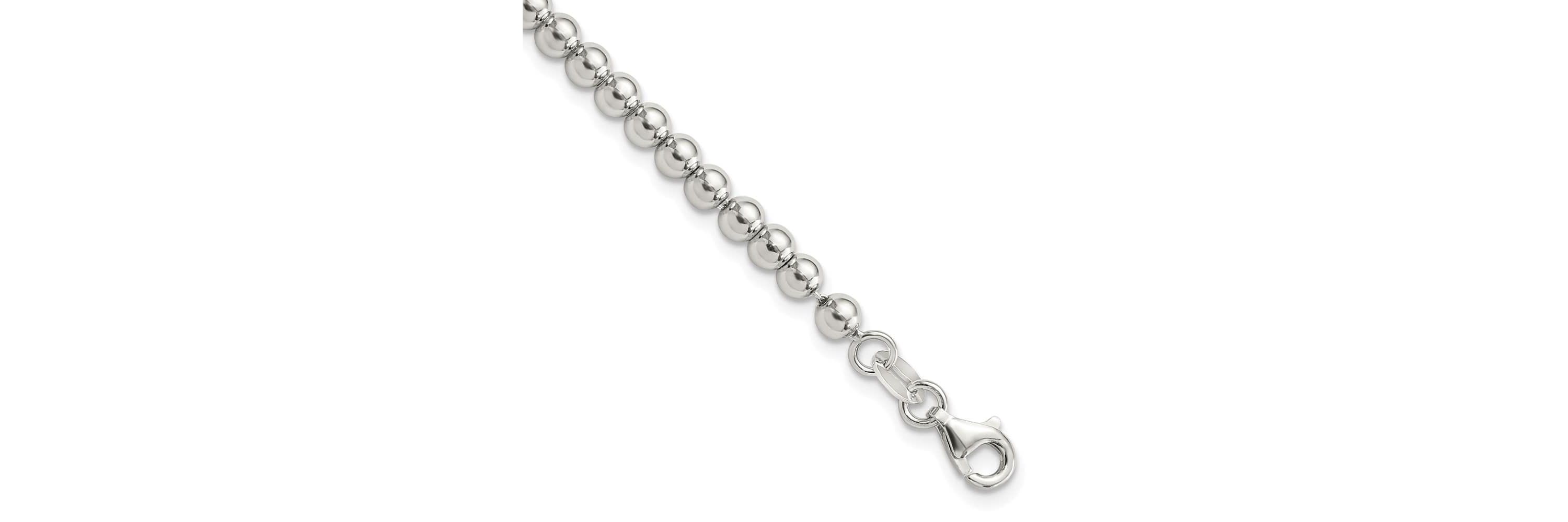 Sterling Silver Rhodium-plated 4mm Beaded 7.5-inch Bracelet