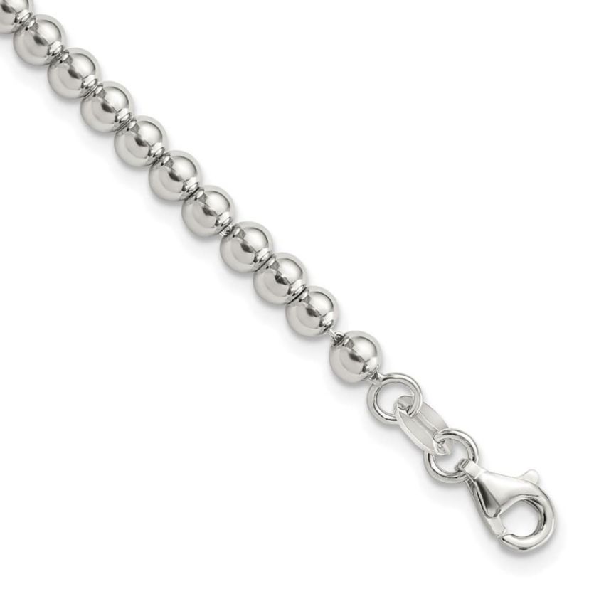 Sterling Silver Rhodium-plated 4mm Beaded 7.5-inch Bracelet