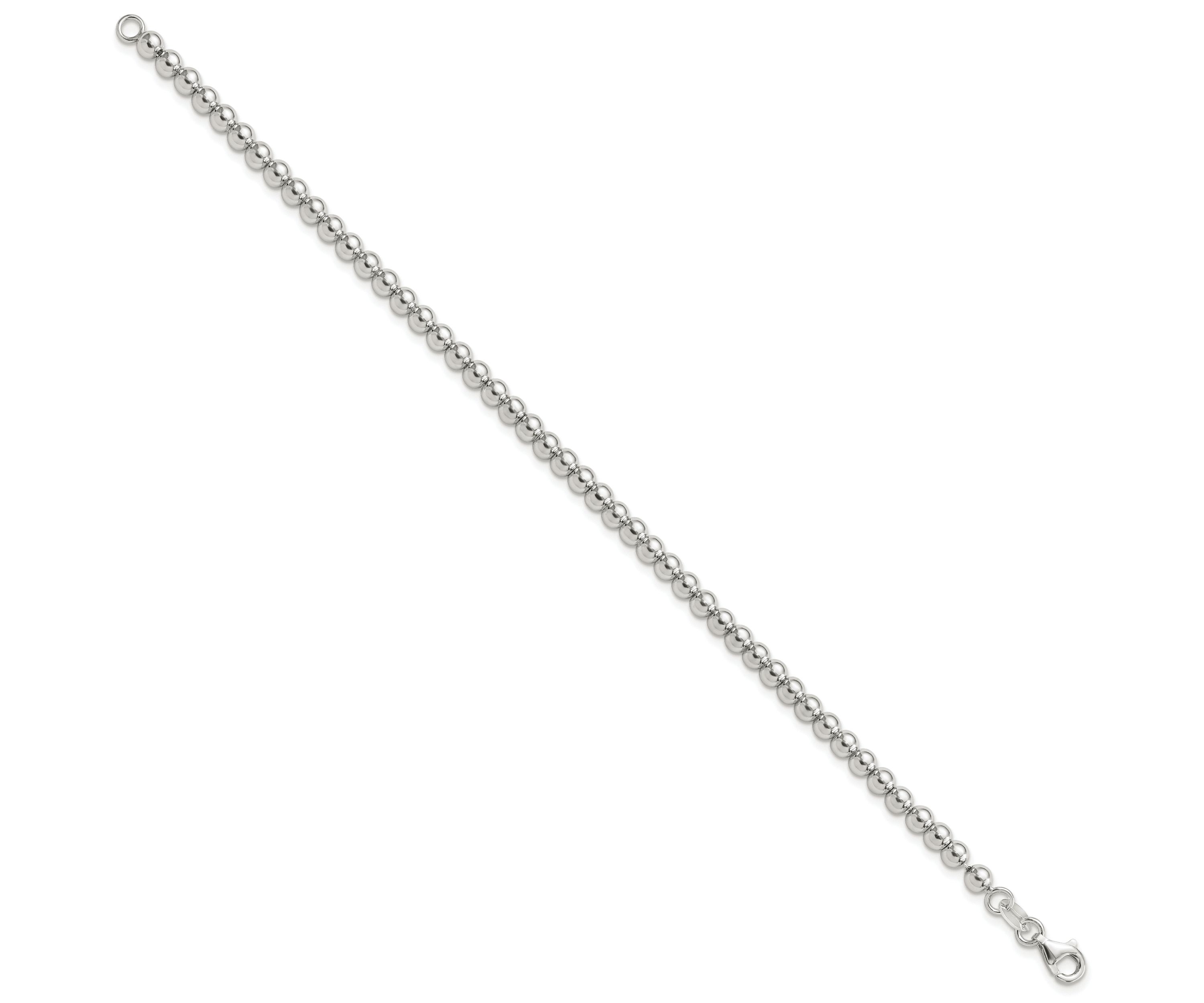 Sterling Silver Rhodium-plated 4mm Beaded 7.5-inch Bracelet