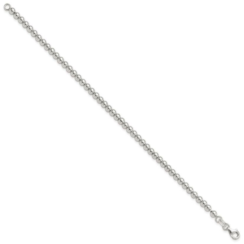 Sterling Silver Rhodium-plated 4mm Beaded 7.5-inch Bracelet