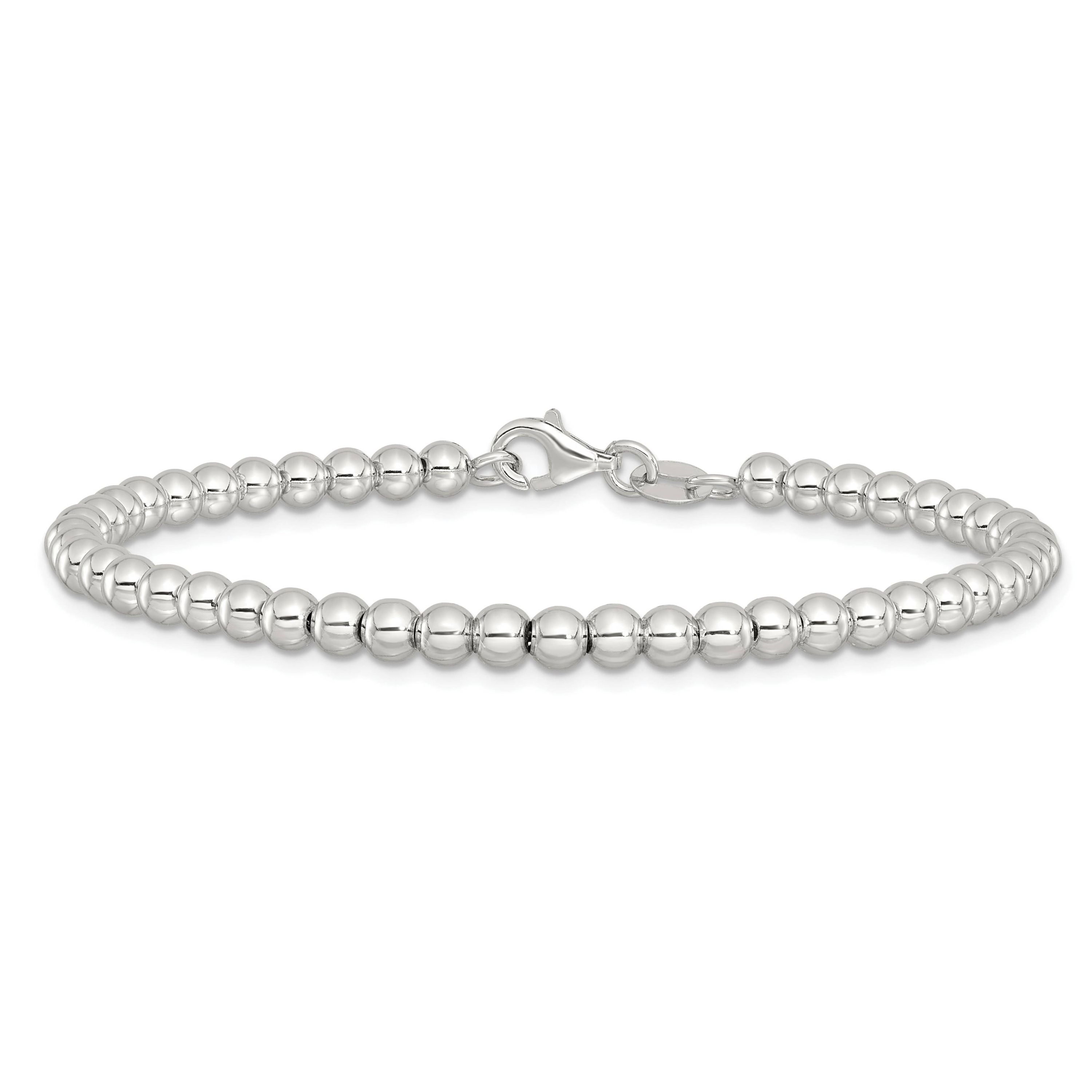 Sterling Silver Rhodium-plated 4mm Beaded 7.5-inch Bracelet