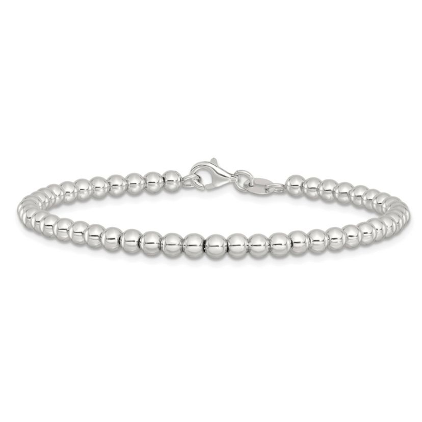Sterling Silver Rhodium-plated 4mm Beaded 7.5-inch Bracelet
