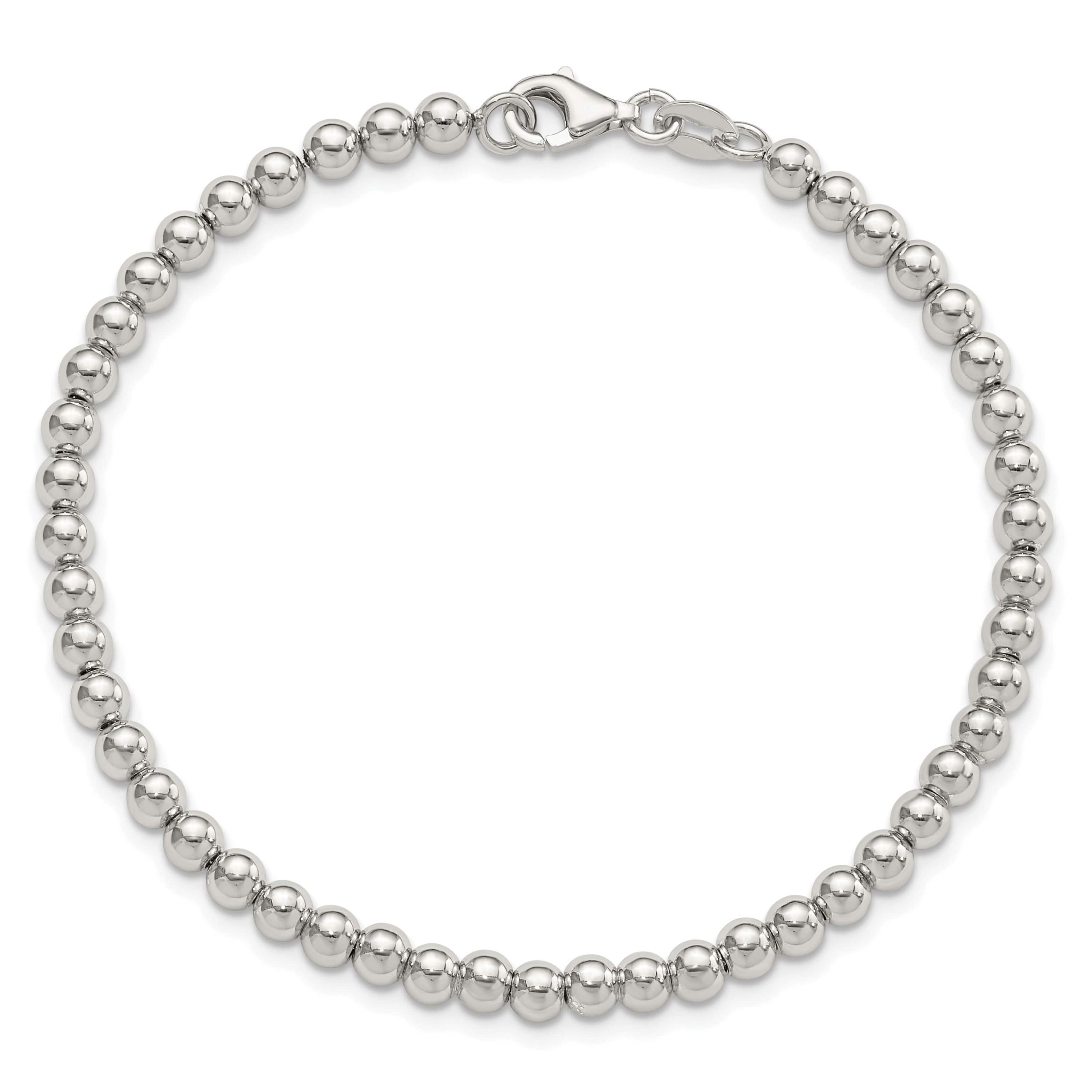 Sterling Silver Rhodium-plated 4mm Beaded 7.5-inch Bracelet