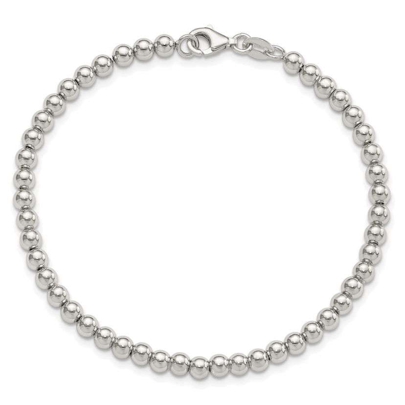 Sterling Silver Rhodium-plated 4mm Beaded 7.5-inch Bracelet