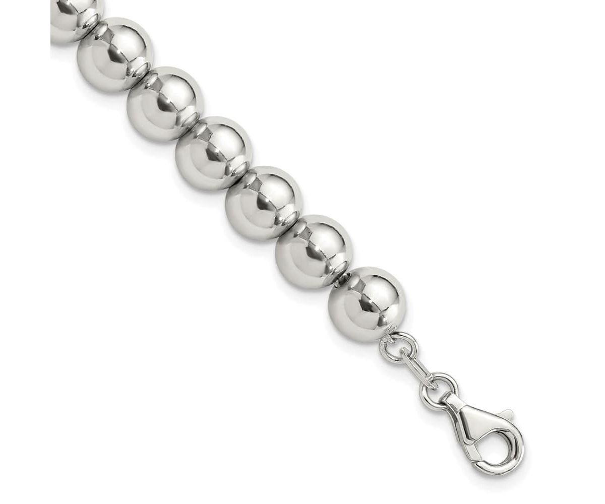 Sterling Silver Rhodium-plated 8mm Beaded 7.5-inch Bracelet