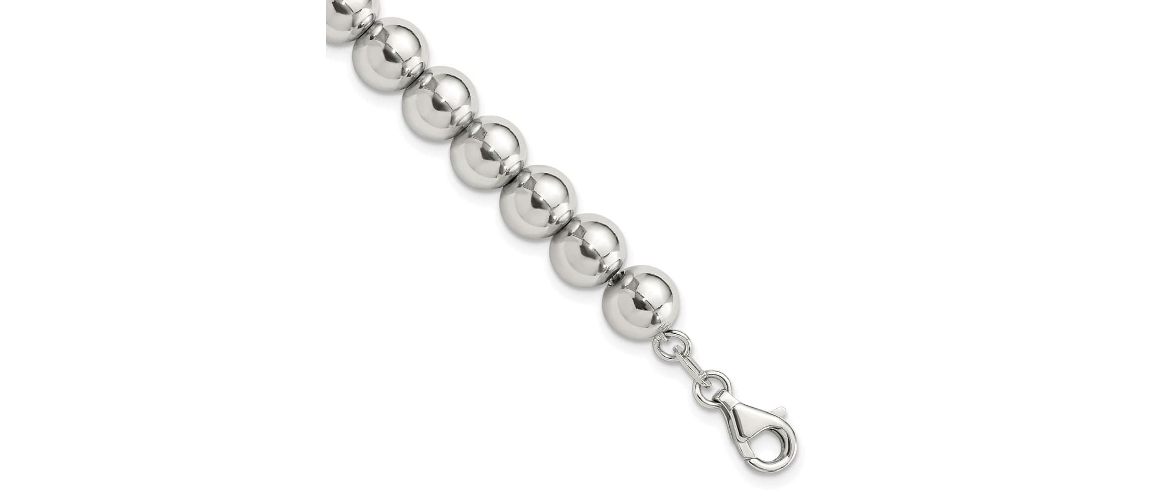 Sterling Silver Rhodium-plated 8mm Beaded 7.5-inch Bracelet