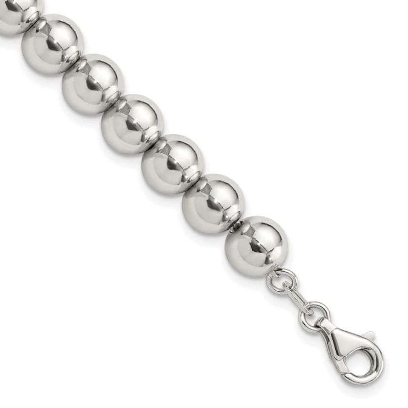 Sterling Silver Rhodium-plated 8mm Beaded 7.5-inch Bracelet