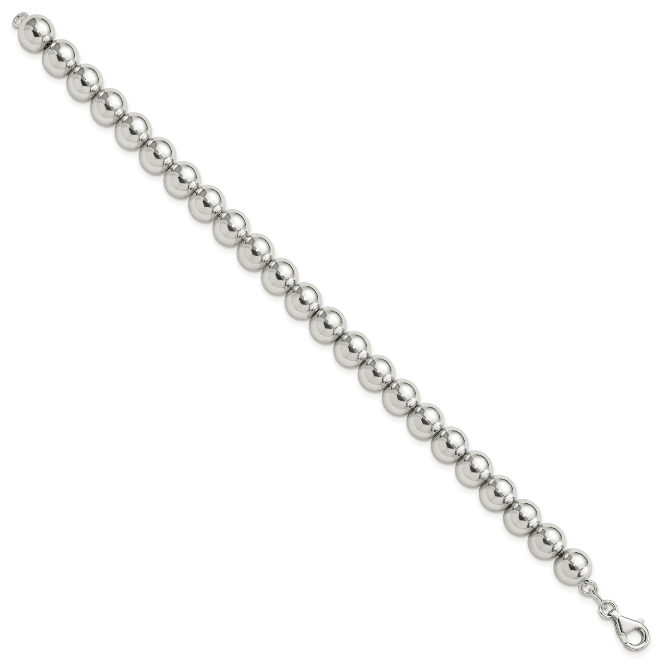 Sterling Silver Rhodium-plated 8mm Beaded 7.5-inch Bracelet