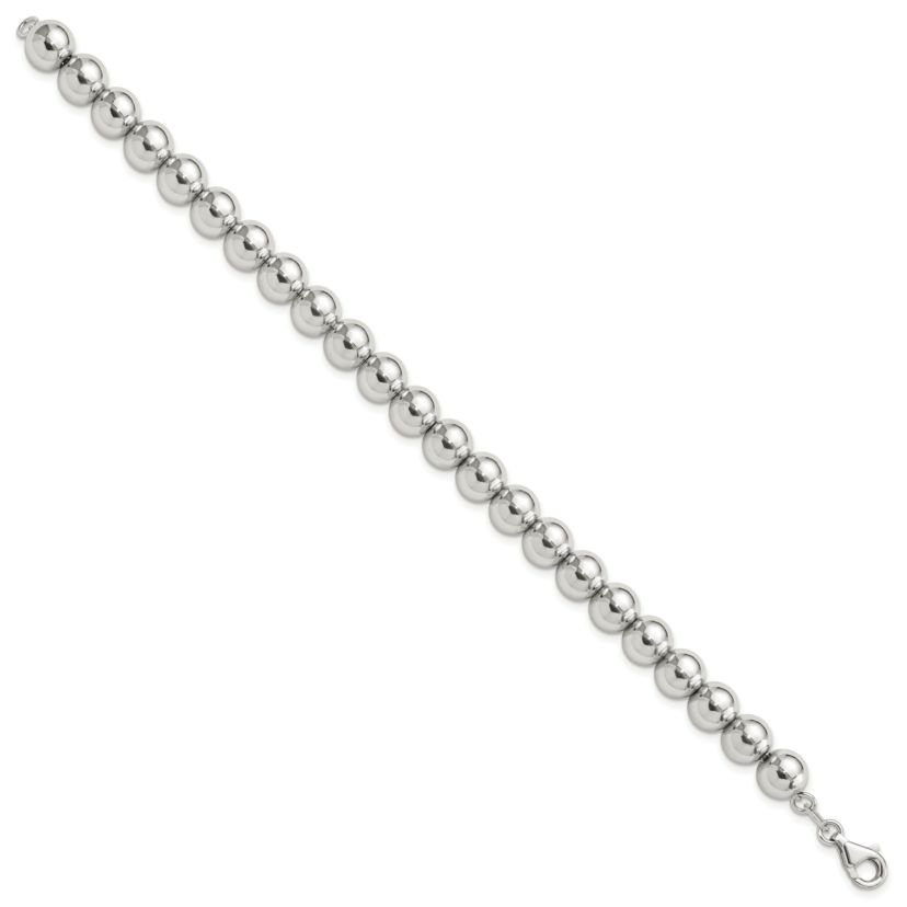 Sterling Silver Rhodium-plated 8mm Beaded 7.5-inch Bracelet