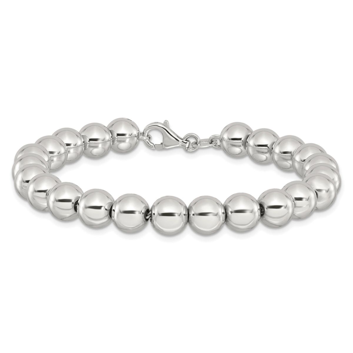 Sterling Silver Rhodium-plated 8mm Beaded 7.5-inch Bracelet